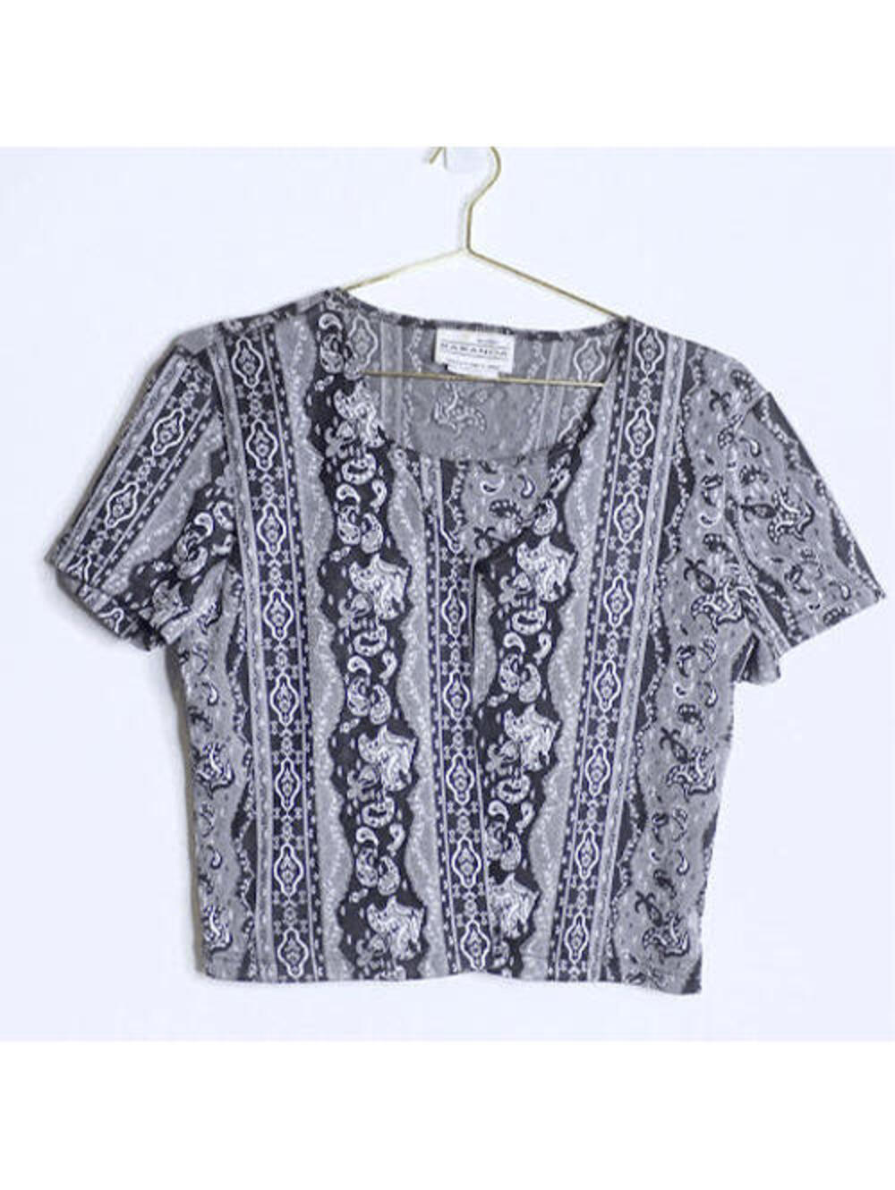 VTG Black White Patterned Crop Cardigan Crop Top - Small